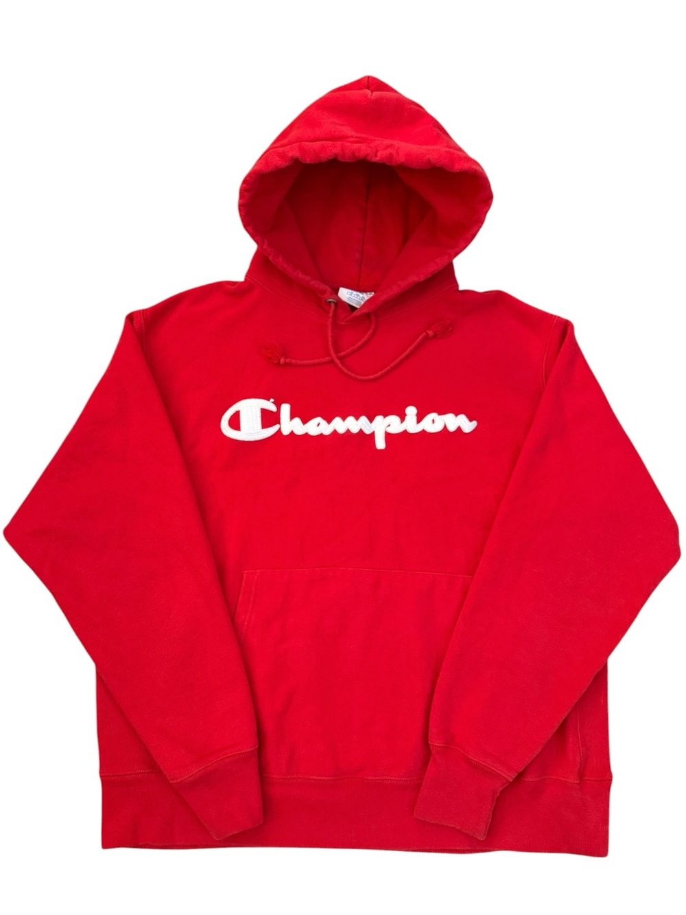 Champion Reverse Weave Red Script Logo Hoodie Large